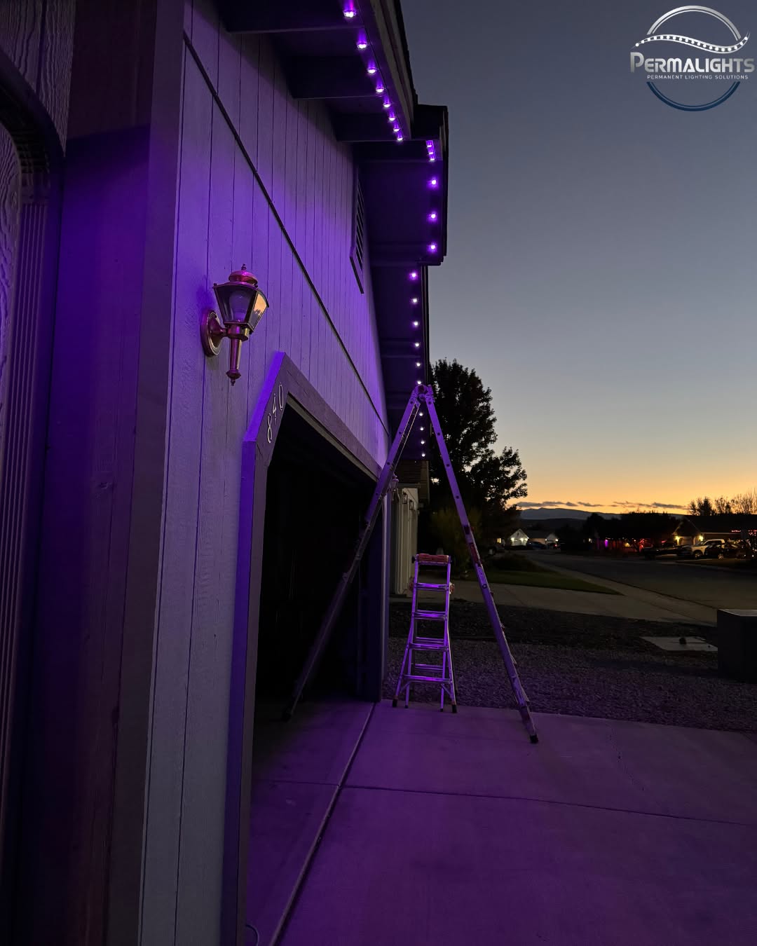 Modern home with purple permanent accent lighting
